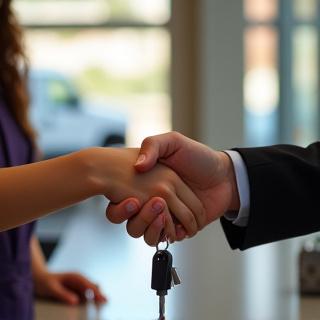 Staff member handing truck keys to a customer