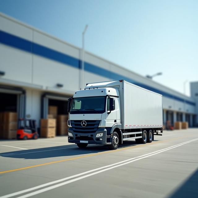 Commercial delivery truck backing into a loading dock